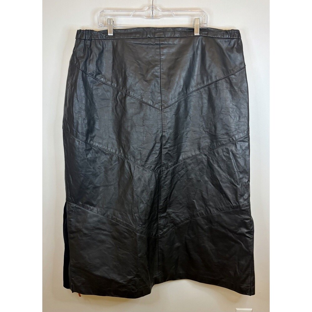 Vtg AGGIE GEORGETTE Chordas Leather A-Line Midi Skirt 40  Lined 80s Biker Goth